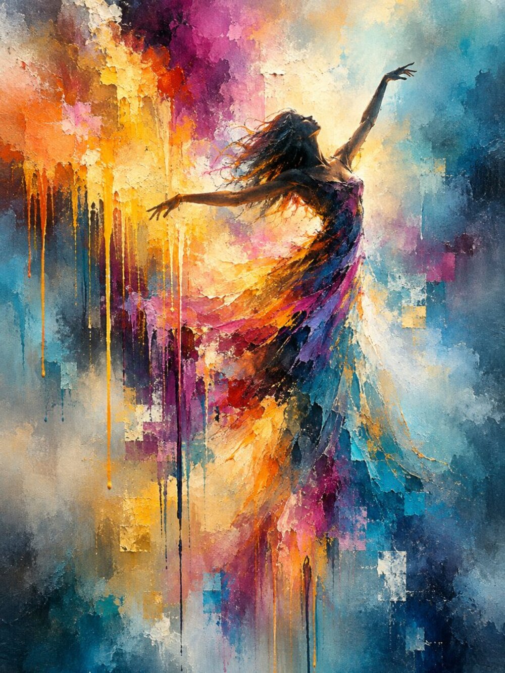 The Chromatic Dance Abstract Wall Art Print 24x36 - Gold & Teal